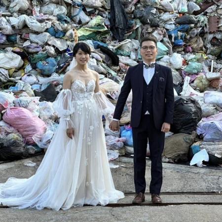 Wedding photoshoot at Waste Dumping Site in central Taiwan