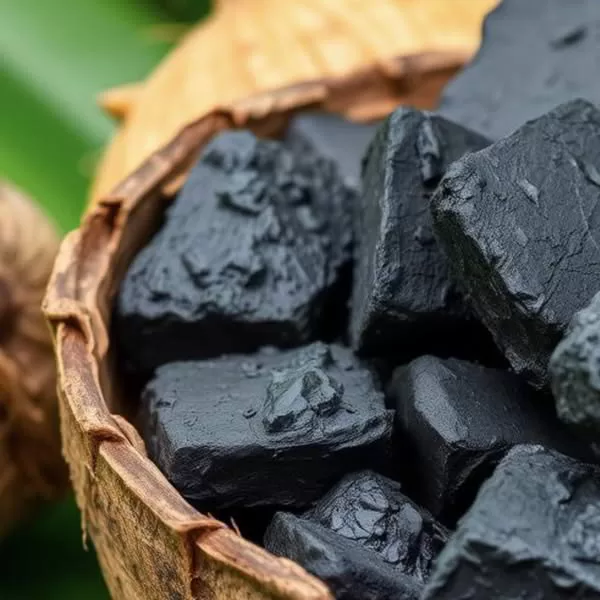 Activated charcoal in bowl