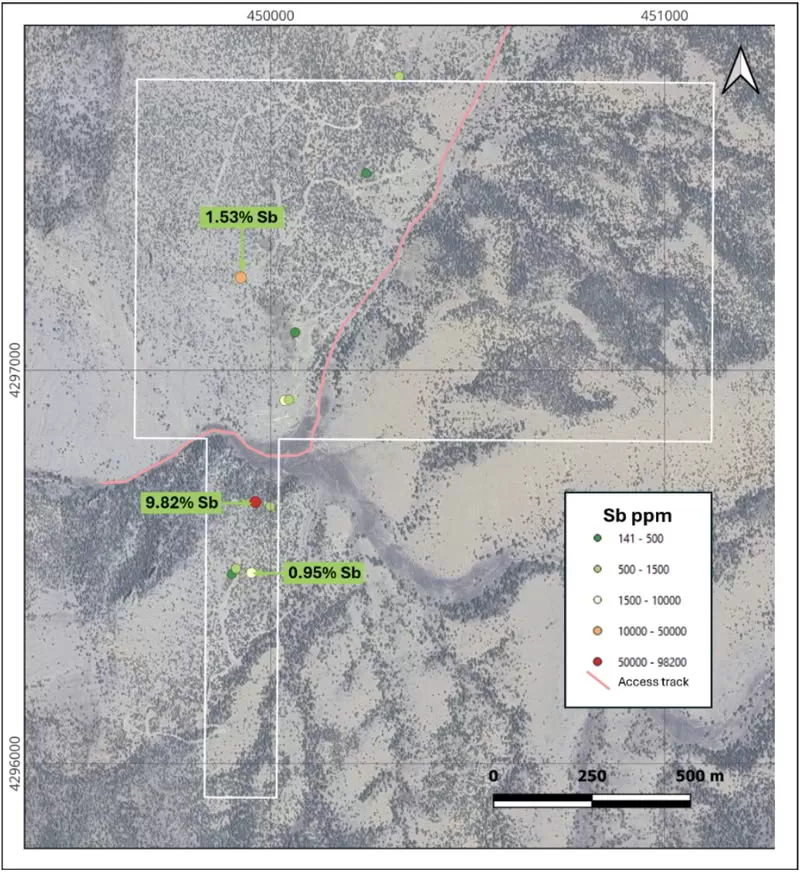 Gold Verification and Antimony Exploration Antimony concentration map