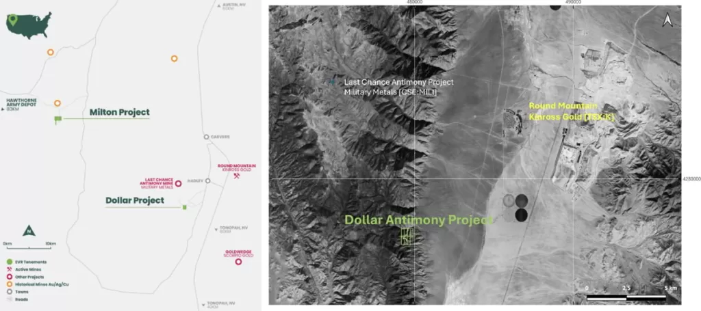Gold Verification and Antimony Exploration Nevada mining project locations map